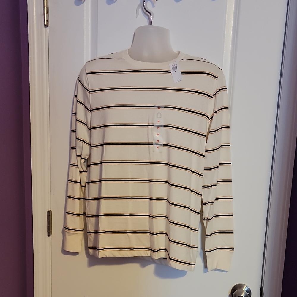 Old Navy Cream Shirt with Black and Brown Stripes Sz: M NWT